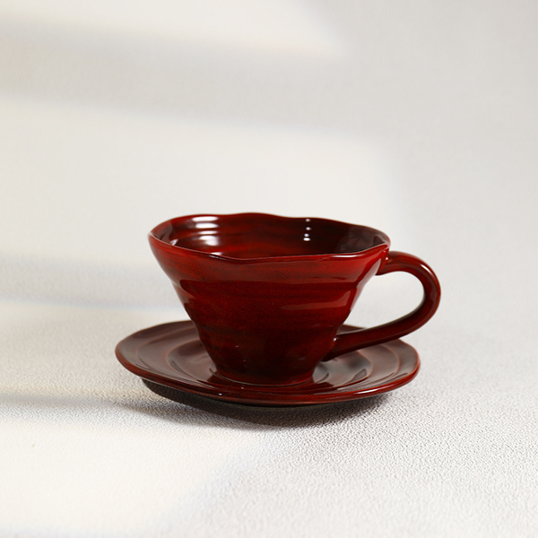 Cup Coffee Cup Ceramic Afternoon Tea Mug Latte Cup Red Water Cup Set Retro Saucer Gift